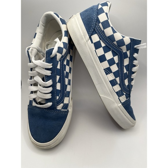 Vans Other - Vans Old Skool Blue Checkerboard Suede Canvas Skate Shoes Mens 5 Womens 6.5